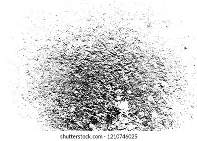 Overlay aged grainy messy template. Grunge rough dirty background. Distress urban used texture. Brushed black paint cover. Renovate wall frame grimy backdrop. Empty aging design element. EPS10 vector.