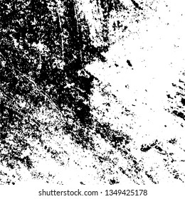 Overlay aged grainy messy template. Distress urban used texture. Grunge rough dirty background. Brushed black paint cover. Renovate wall frame grimy backdrop. Empty aging design element. EPS10 vector