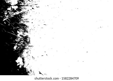 Overlay aged grainy messy template. Distress urban used texture. Grunge rough dirty background. Brushed black paint cover. Renovate wall scratched backdrop. Empty aging design element. EPS10 vector.