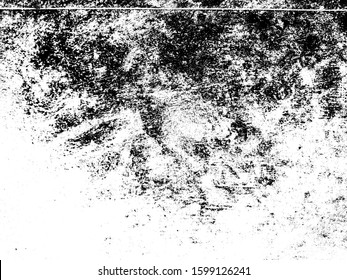 Overlay aged grainy messy template. Grunge black and white. Abstract monochrome background. Splashes of dirt on the surface. Vector pattern of dust, dirt, wear and tear