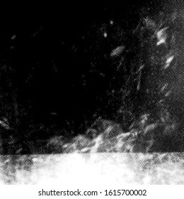 Overlay aged grainy messy template. Distress urban used texture. Grunge rough dirty background. Brushed black paint cover. Renovate wall frame grimy backdrop. Empty aging design element. EPS10 vector.