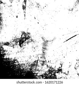 Overlay aged grainy messy template. Distress urban used texture. Grunge rough dirty background. Brushed black paint cover. Renovate wall frame grimy backdrop. Empty aging design element. EPS10 vector.