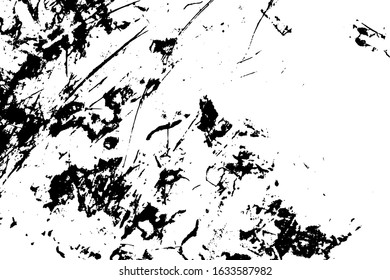 Overlay aged grainy messy template. Distress urban used texture. Grunge rough dirty background. Brushed black paint cover. Renovate wall scratched backdrop. Empty aging design element. EPS10 vector.