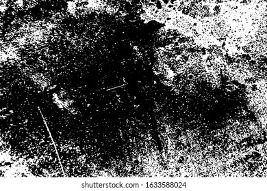 Overlay aged grainy messy template. Distress urban used texture. Grunge rough dirty background. Brushed black paint cover. Renovate wall scratched backdrop. Empty aging design element. EPS10 vector.