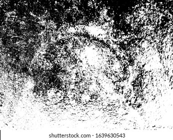 Overlay aged grainy messy template. Grunge black and white. Abstract monochrome background. Splashes of dirt on the surface. Vector pattern of dust, dirt, wear and tear