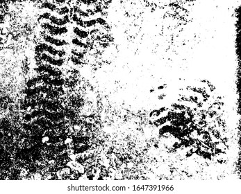 Overlay aged grainy messy template. Grunge black and white. Abstract monochrome background. Splashes of dirt on the surface. Vector pattern of dust, dirt, wear and tear
