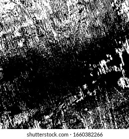 Overlay aged grainy messy template. Distress urban used texture. Grunge rough dirty background. Brushed black paint cover. Renovate wall scratched backdrop. Empty aging design element. EPS10 vector