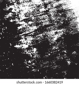 Overlay aged grainy messy template. Distress urban used texture. Grunge rough dirty background. Brushed black paint cover. Renovate wall scratched backdrop. Empty aging design element. EPS10 vector