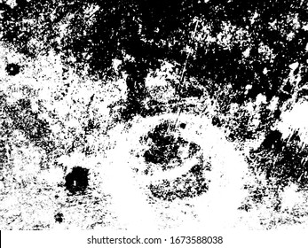 Überlagerte graugraue Schablone.Grunge schwarz-weiß. Abstrakter einfarbiger Hintergrund. Verschmutzungen auf der Oberfläche. Vektorillustration von Staub, Schmutz, Verschleiß
