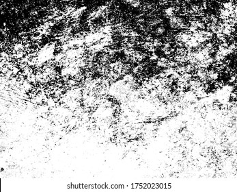 Overlay aged grainy messy template. Grunge black and white. Abstract monochrome background. Splashes of dirt on the surface. Vector pattern of dust, dirt, wear and tear