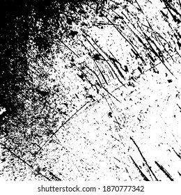 Overlay aged grainy messy template. Distress urban used texture. Grunge rough dirty background. Brushed black paint cover. Renovate wall frame grimy backdrop. Empty aging design element. EPS10 vector.