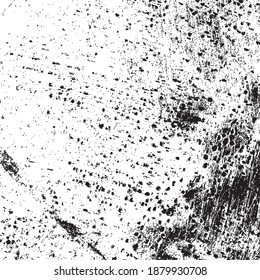 Overlay aged grainy messy template. Distress urban used texture. Grunge rough dirty background. Brushed black paint cover. Renovate wall frame grimy backdrop. Empty aging design element. EPS10 vector.