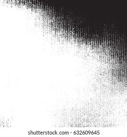 Overlay aged grainy messy template. Distress urban used texture. Grunge rough dirty background. Brushed black paint cover. Renovate wall frame grimy backdrop. Empty aging design element. EPS10 vector.