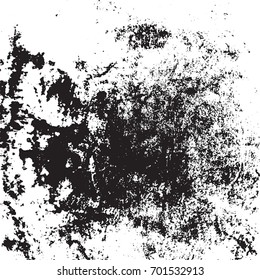 Overlay aged grainy messy template. Distress urban used texture. Grunge rough dirty background. Brushed black paint cover. Renovate wall frame grimy backdrop. Empty aging design element. EPS10 vector.