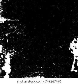 Overlay aged grainy messy template. Distress urban used texture. Grunge rough dirty background. Brushed black paint cover. Renovate wall frame grimy backdrop. Empty aging design element. EPS10 vector.