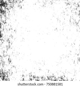 Overlay aged grainy messy template. Distress urban used texture. Grunge rough dirty background. Brushed black paint cover. Renovate wall frame grimy backdrop. Empty aging design element. EPS10 vector.