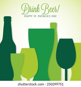 Overlay beer bottle and glass St Patrick's Day card in vector format.
