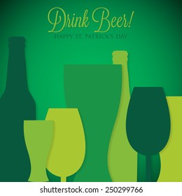 Overlay beer bottle and glass St Patrick's Day card in vector format.