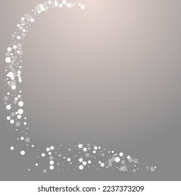 Overlay Confetti Vector Grey Background. White Chrismas Flake Pattern. Elegant Dots Wallpaper. Shine Snowfall Invitation.