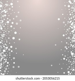 Fondo de color gris de puntos de sobreposición. Ilustración De Copos De Nieve Festividad Gris. Postal Bokeh Confetti. Papel tapiz de Navidad Flake.