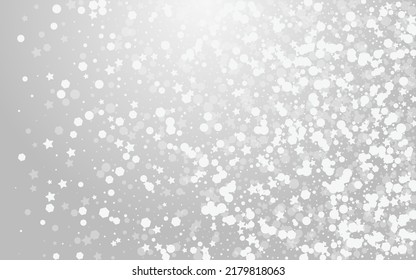 Overlay Dots Vector Grey Background. White Magic Snow Wallpaper. Shine Snowfall Pattern. Subtle Snowflake Postcard.