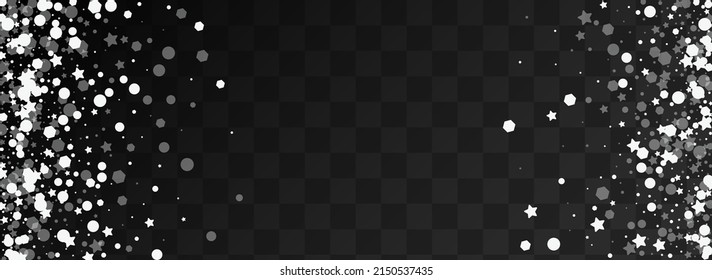 Overlay Dots Vector Panoramic Transparent Background. White Magic Stars Postcard. Shine Snowfall Banner. Minimal Flake Design.