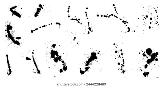 Overlay, elements of paint ink splatter, set. Vector illustration