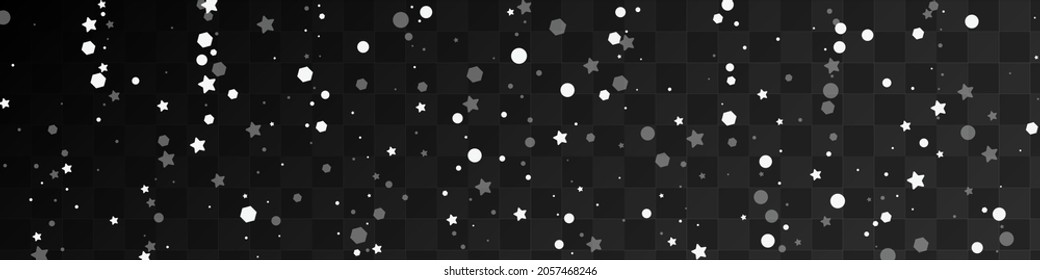 Overlay Flake Vector Panoramic Transparent Background. Silver Shine Snowflake Banner. Winter Stars Illustration. Bokeh Dots Invitation.