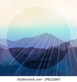 overlay frame an landscape background with silhouettes of the mountains and and the sun's rays