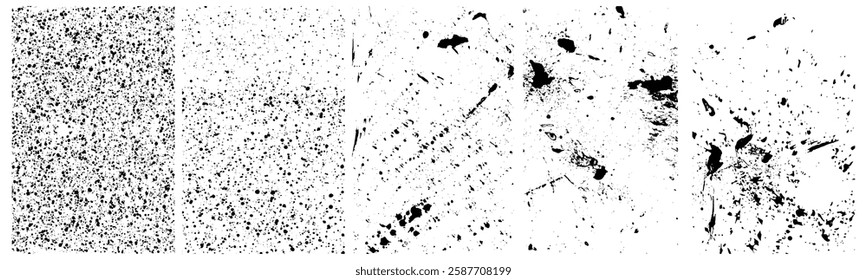 Overlay Hand Drawn Black Dirty Grunge Textures Set on White Background. Abstract Dirt Drop Texture with Stylized Dotted. Grunge Black and White Hand Drawn Background Design