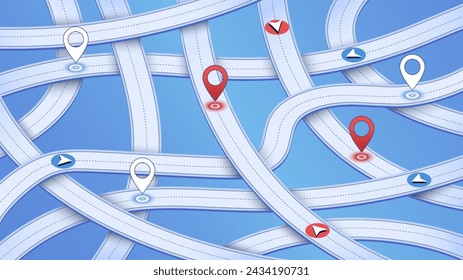Overlay of isometric roads with leading to specific goal points. Abstract roads, gradient lines intersect in various directions