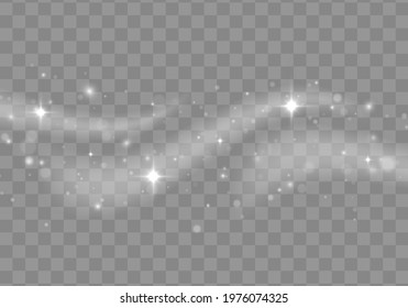 Overlay magic effect glowing traces of sparkle dust star waves. Stardust white sparks from an explosion on transparent background. Magic burst of energy rays. Banner for design. Vector illustration.