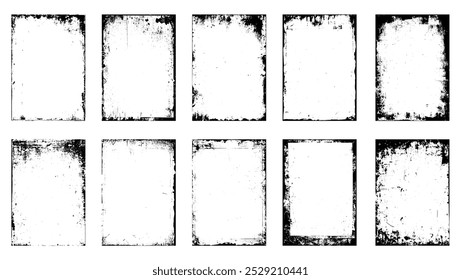 Overlay oude frame en rand effect gescheurd en verkreukeld grunge patroon voor poster of vinyl album cover. Vector van ruwe, vuile, korrelige ontwerp, poster frame, cover.
