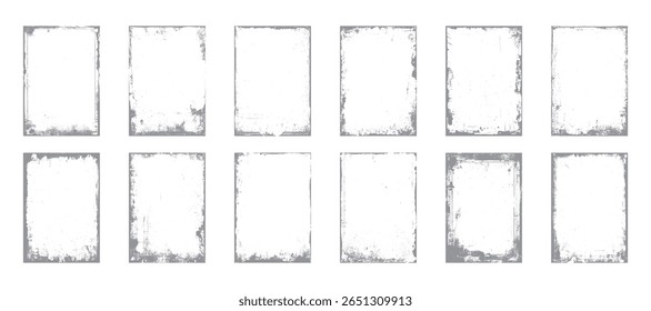 Overlay old frame and border effect torn and crumpled grunge pattern for poster or vinyl album cover. Vector of rough, dirty, grainy design, poster frame, cover.