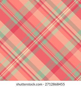 Superposición de Vector textil a cuadros, terciopelo a cuadros de tartán sin costuras. Fondo de tela de patrón de textura de forma en paleta de colores rojo y pastel.