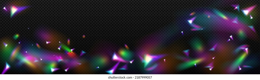 Overlay Rainbow Effect, Prism Crystal Light Refraction. Lens Flare, Glass, Jewelry Or Gem Stone Blurred Reflection Glare, Optical Physics Effect On Black Background, Realistic 3d Vector Illustration