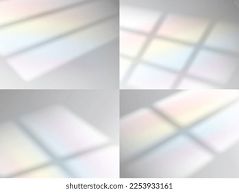 Overlay rainbow shadow from the window. Sunlight beam overshadow wallpaper, sun light ray spectrum shade realistic vector background or cover. Rainbow beam gradient silhouette backdrop