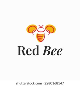 overlay red bee logo design template. modern art design bee for clothing, and farm business isolated on white background.