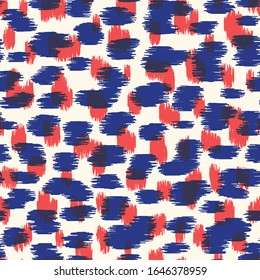 Overlay Red and Blue Abstract Hand-Drawn Ikat Spots Animal Skin Vector Seamless Pattern. Organic Fragments Texture