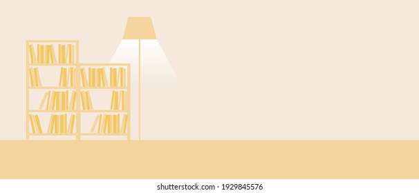 Overlay Room Interior. Monochrome Flat Vector Stock Illustration Of Copy Space. Library With Books Template. No People Room With Seed For Text. Room Overlay Illustration