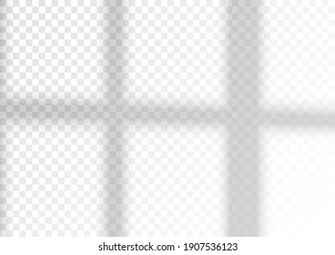 Overlay shadow effect. Transparent overlay window and blinds shadow. Realistic light effect of shadows and natural lighting on a transparent background. Vector illustration 