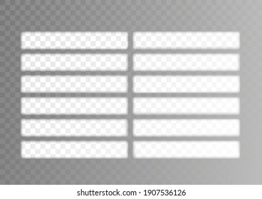 Overlay shadow effect. Transparent overlay window and blinds shadow. Realistic light effect of shadows and natural lighting on a transparent background. Vector illustration 