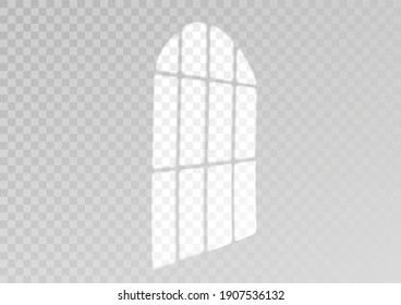 Overlay shadow effect. Transparent overlay window and blinds shadow. Realistic light effect of shadows and natural lighting on a transparent background. Vector illustration 