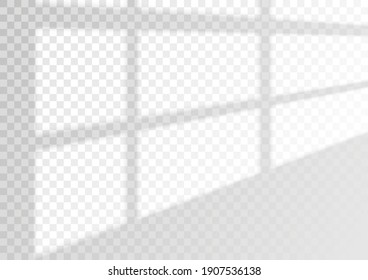 Overlay shadow effect. Transparent overlay window and blinds shadow. Realistic light effect of shadows and natural lighting on a transparent background. Vector illustration 