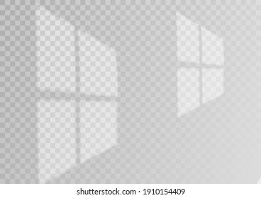 Overlay shadow effect. Transparent overlay window and blinds shadow. Realistic light effect of shadows and natural lighting on a transparent background. Vector illustration 