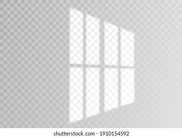 Overlay shadow effect. Transparent overlay window and blinds shadow. Realistic light effect of shadows and natural lighting on a transparent background. Vector illustration 