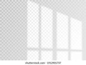 Overlay shadow effect. Transparent overlay window and blinds shadow. Realistic light effect of shadows and natural lighting on a transparent background. Vector illustration 