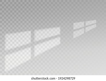Overlay shadow effect. Transparent overlay window and blinds shadow. Realistic light effect of shadows and natural lighting on a transparent background. Vector illustration 