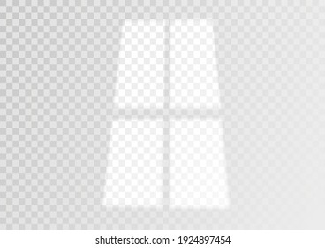 Overlay shadow effect. Transparent overlay window and blinds shadow. Realistic light effect of shadows and natural lighting on a transparent background. Vector illustration 