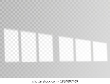 Overlay shadow effect. Transparent overlay window and blinds shadow. Realistic light effect of shadows and natural lighting on a transparent background. Vector illustration 